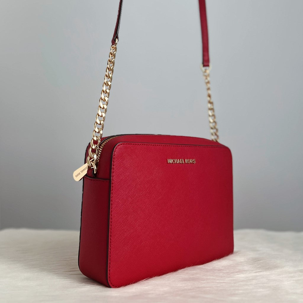 Michael Kors Red Leather Front Logo Crossbody Shoulder Bag Excellent