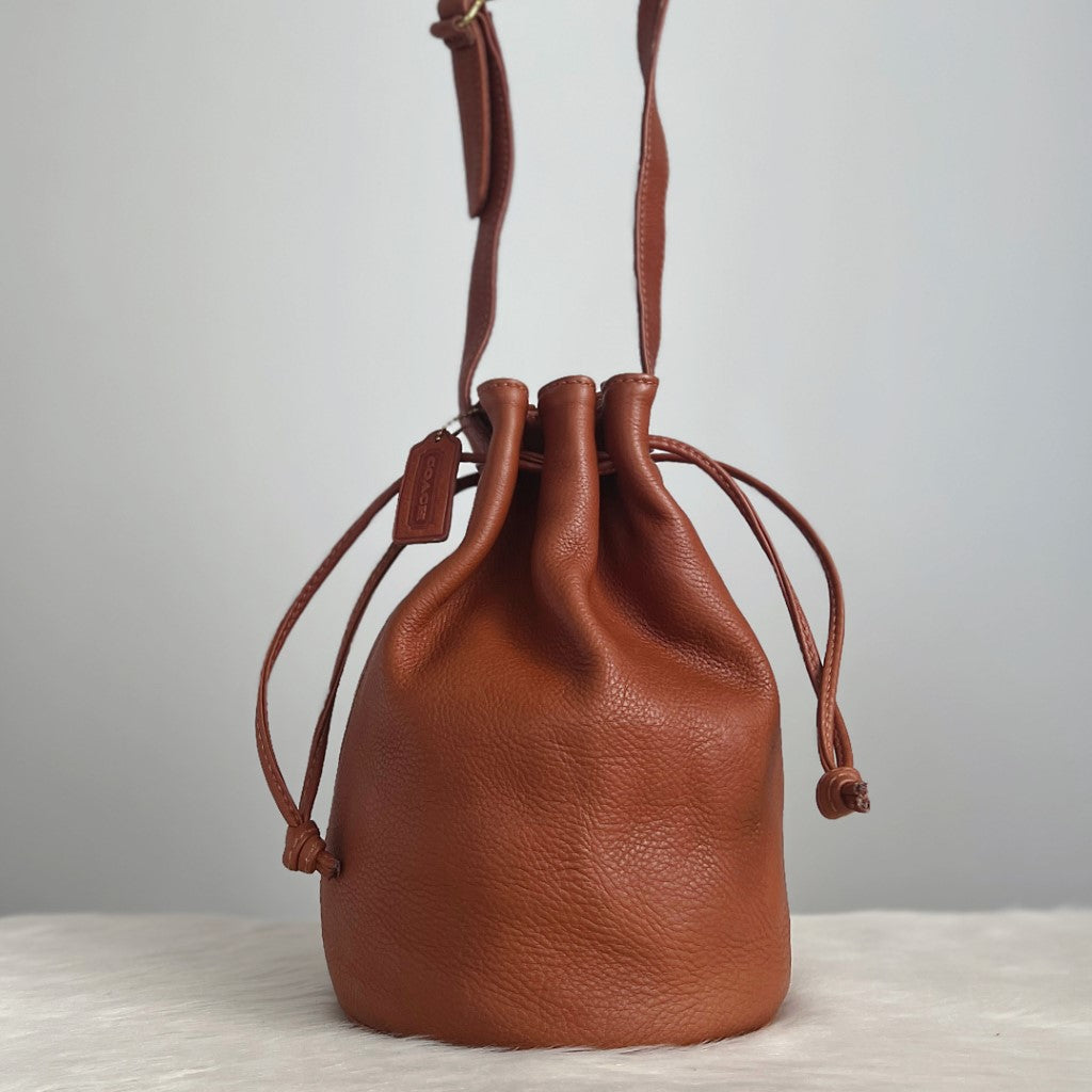 Coach Caramel Leather Drawstring Bucklet Shoulder Bag