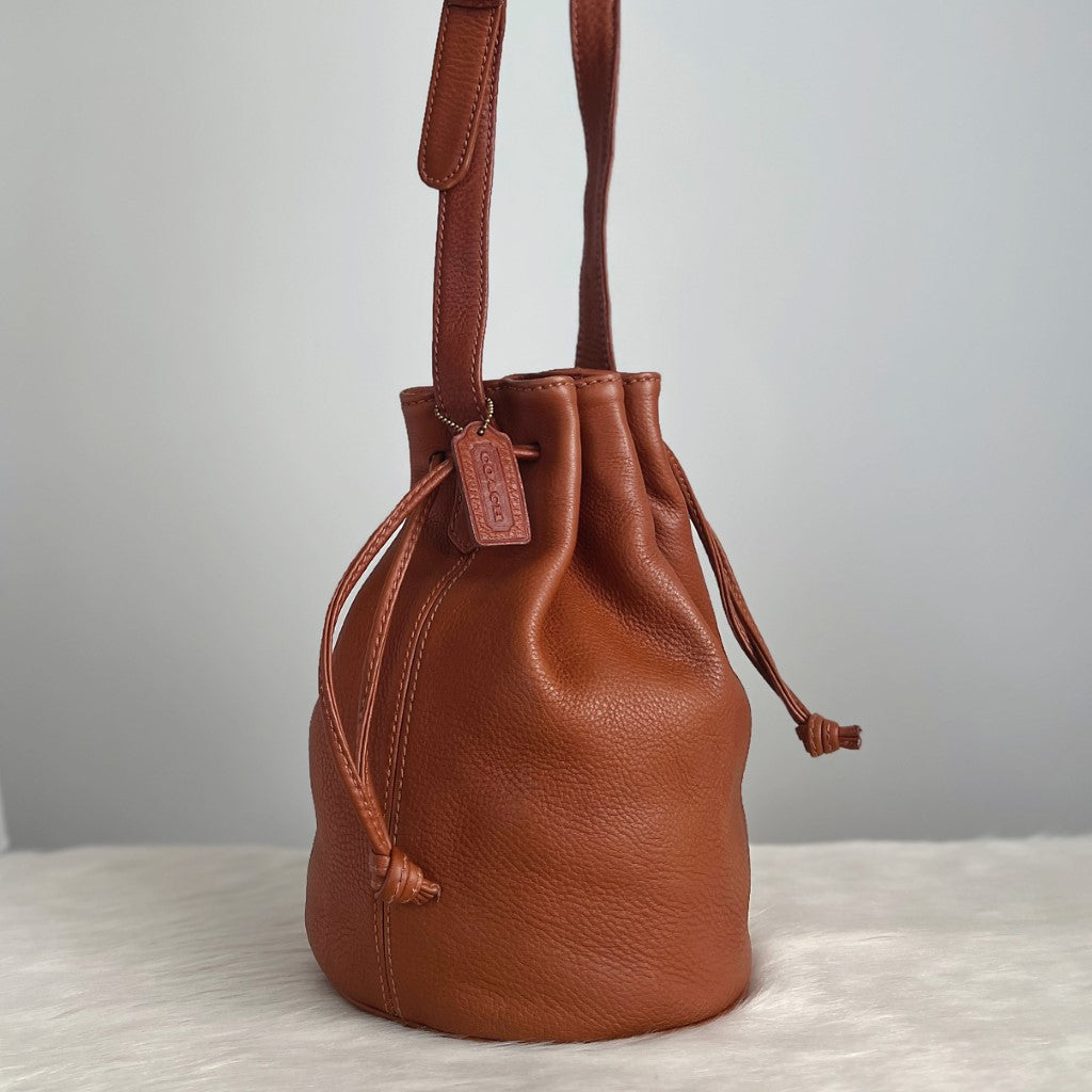 Coach Caramel Leather Drawstring Bucklet Shoulder Bag