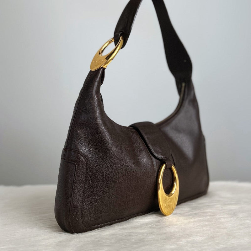 Bvlgari Chocolate Leather Front Ring Classic Shoulder Bag