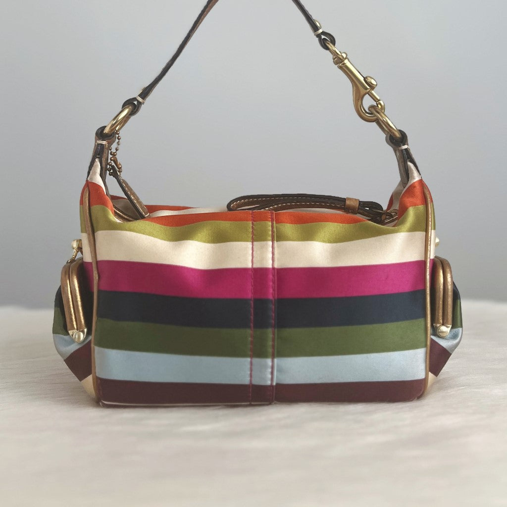 Coach Rainbow Stripe Satin Small Tote Bag