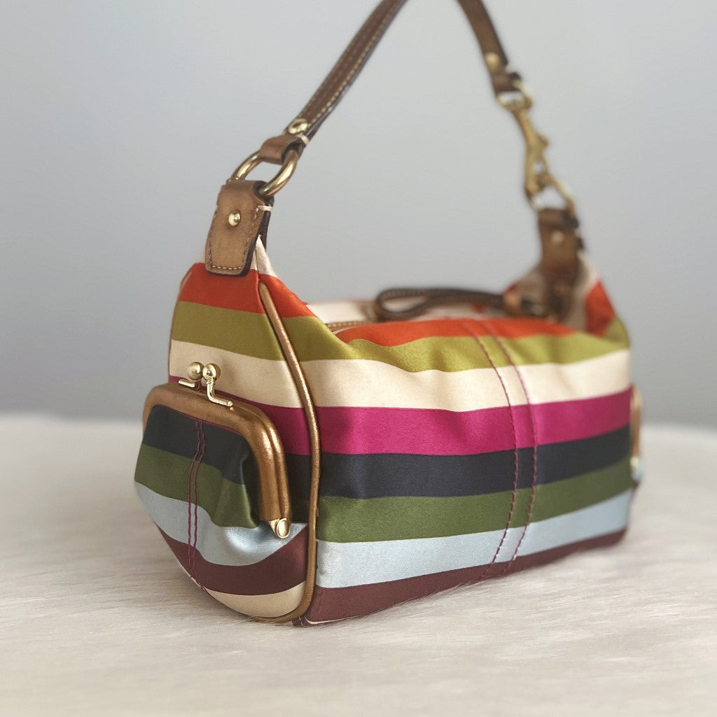 Coach Rainbow Stripe Satin Small Tote Bag