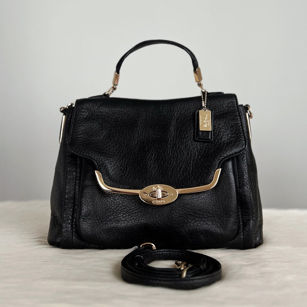 Coach Black Leather Trun Lock Detail 2 Way Shoulder Bag