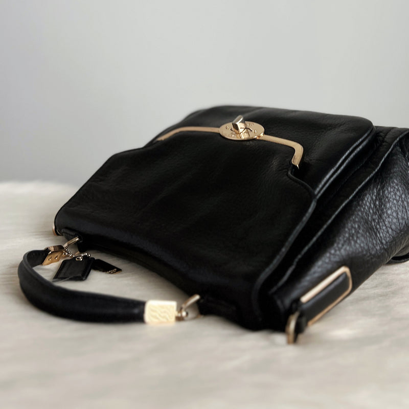 Coach Black Leather Trun Lock Detail 2 Way Shoulder Bag