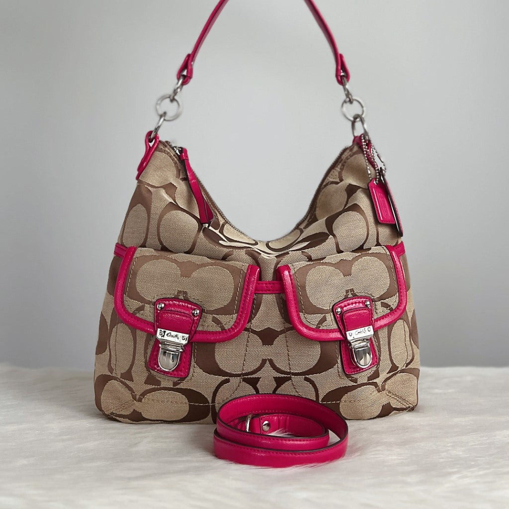 Coach Signature Monogram Front Pocket 2 Way Shoulder Bag