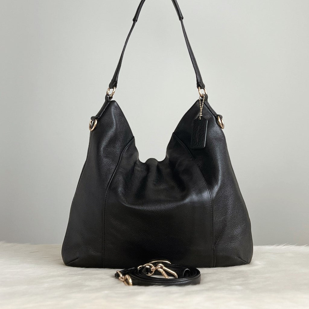 Coach Black Leather Front Logo Slouchy 2 Way Shoulder Bag