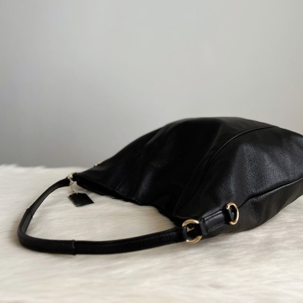 Coach Black Leather Front Logo Slouchy 2 Way Shoulder Bag