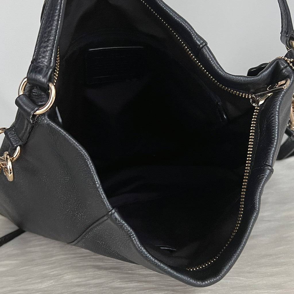 Coach Black Leather Front Logo Slouchy 2 Way Shoulder Bag