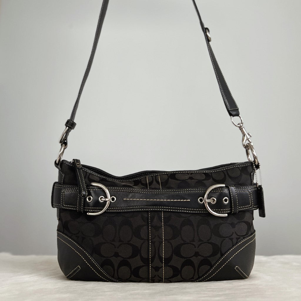 Coach Black Monogram Double Buckle Crossbody Shoulder Bag