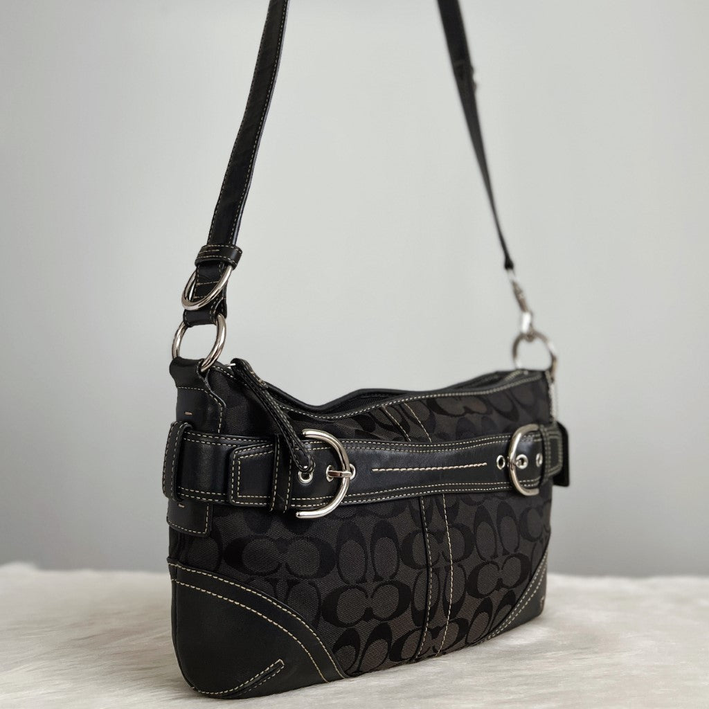 Coach Black Monogram Double Buckle Crossbody Shoulder Bag