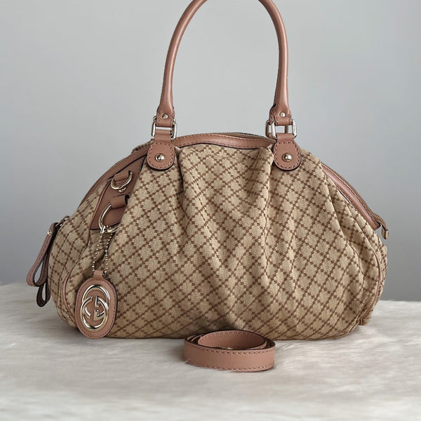Gucci Signature Double G Leather Trim 2 Way Shoulder Bag