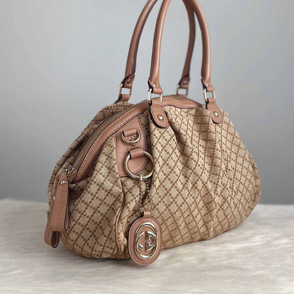 Gucci Signature Double G Leather Trim 2 Way Shoulder Bag