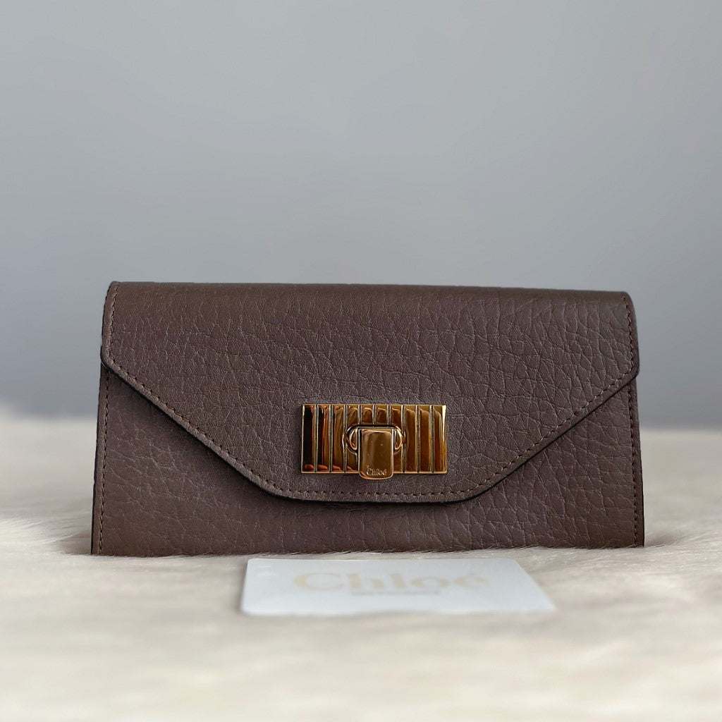 Chloe Taupe Leather Front Buckle Classic Long Wallet