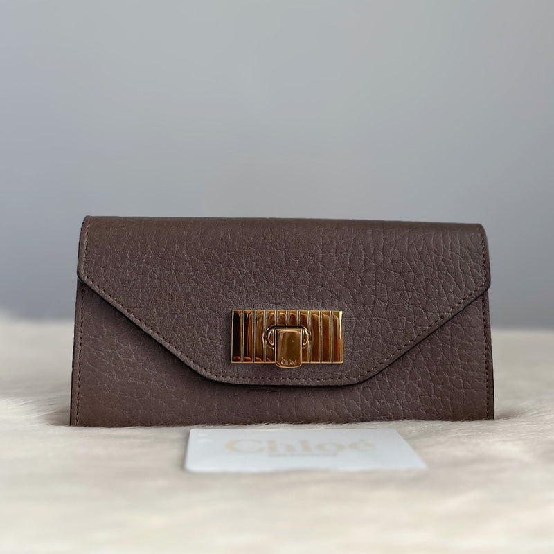 Chloe Taupe Leather Front Buckle Classic Long Wallet