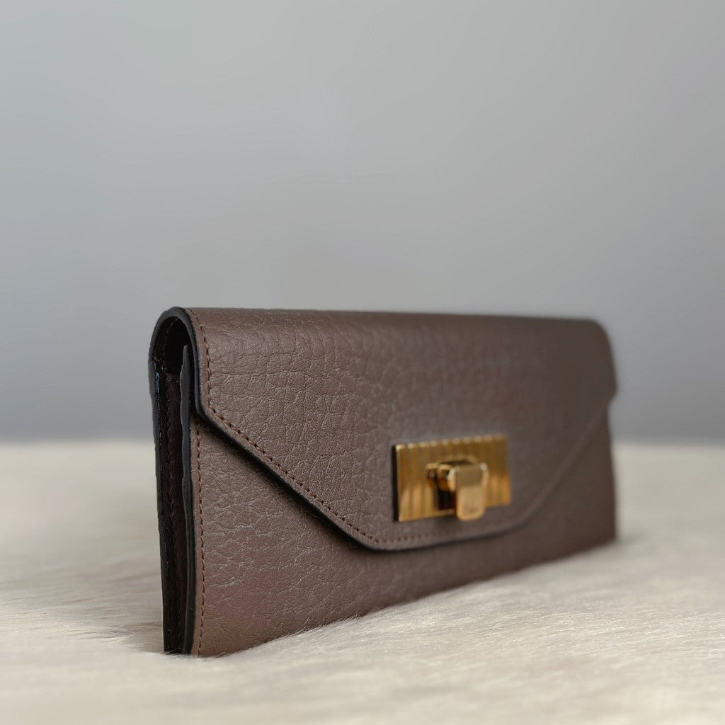 Chloe Taupe Leather Front Buckle Classic Long Wallet