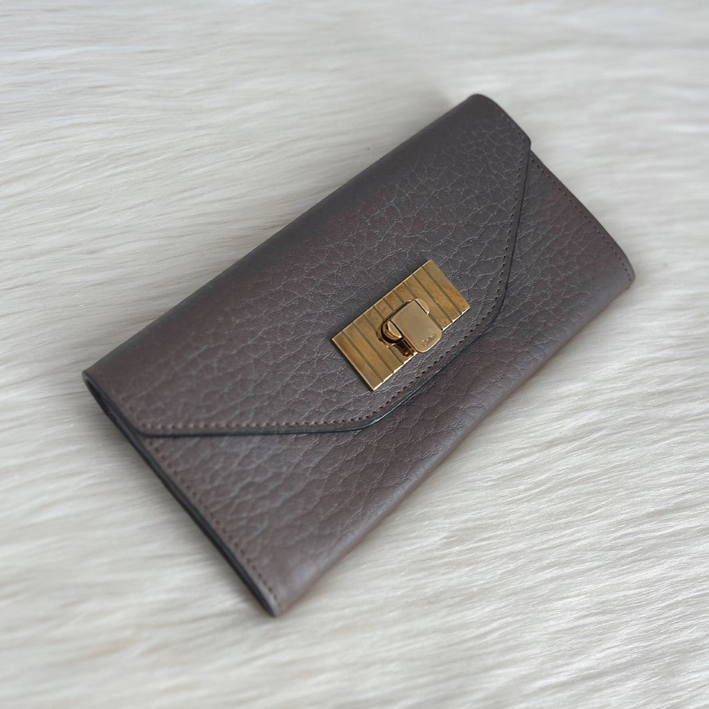 Chloe Taupe Leather Front Buckle Classic Long Wallet