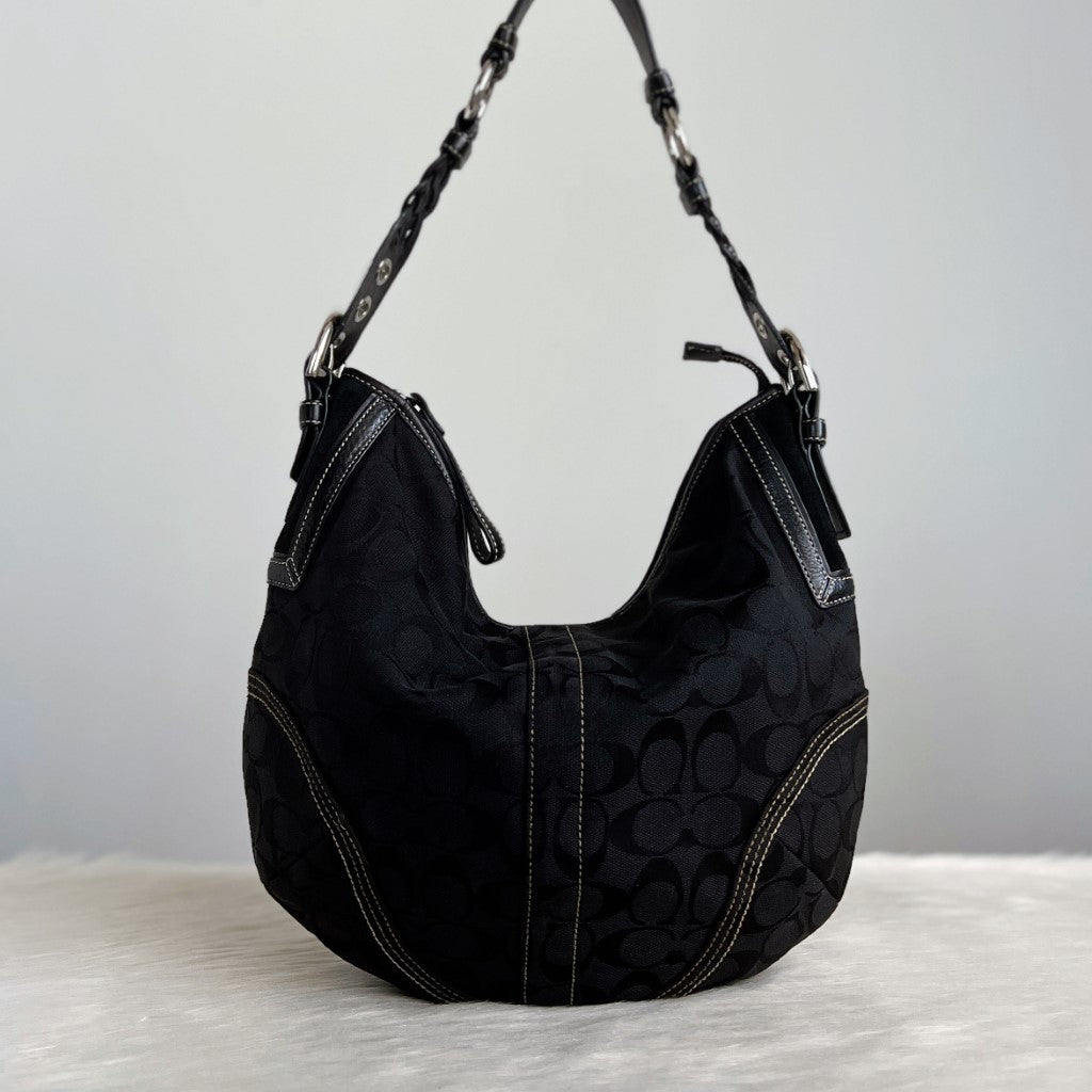 Coach Black Monogram Slouchy Half Moon Shoulder Bag