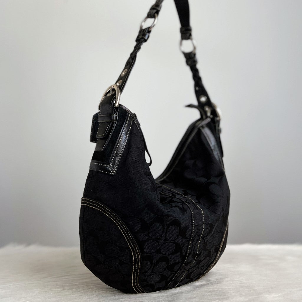 Coach Black Monogram Slouchy Half Moon Shoulder Bag