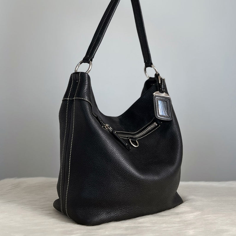 Prada Black Leather Slouchy Front Pocket Shoulder Bag