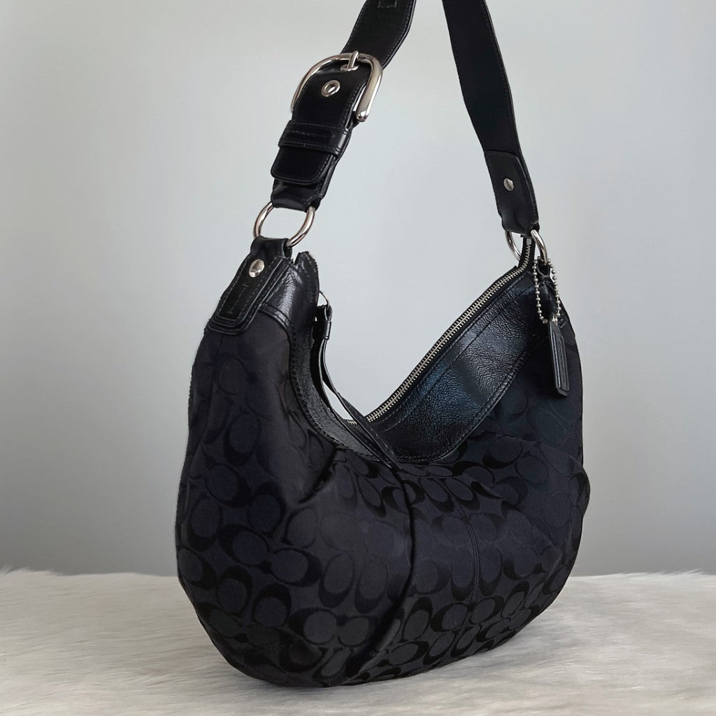 Coach Black Monogram Half Moon Shoulder Bag