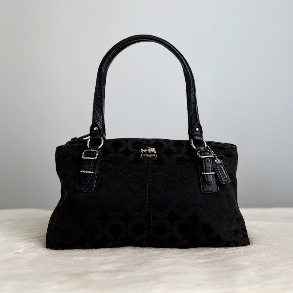 Coach Black Signature Monogram Classic Small Shoulder Bag