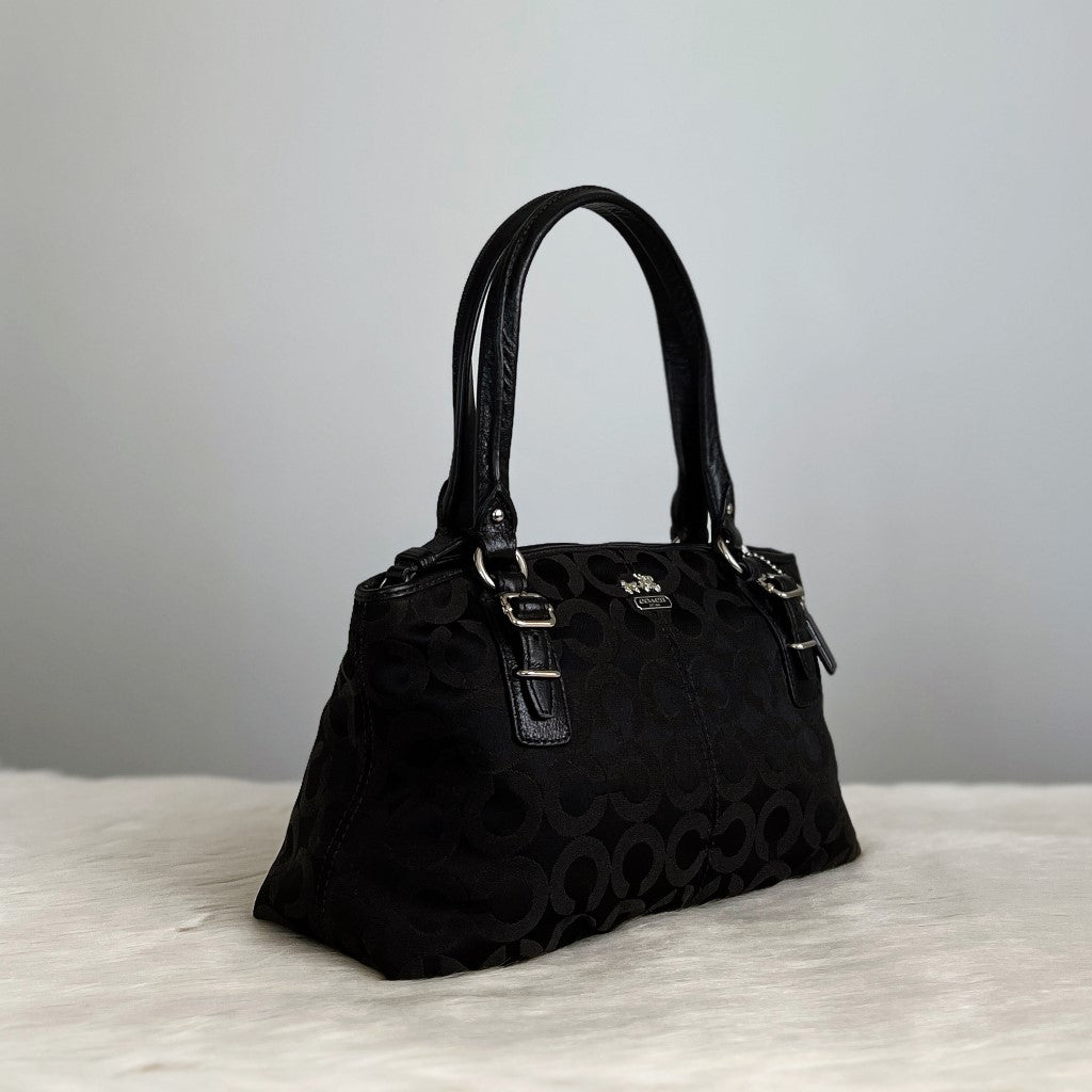 Coach Black Signature Monogram Classic Small Shoulder Bag