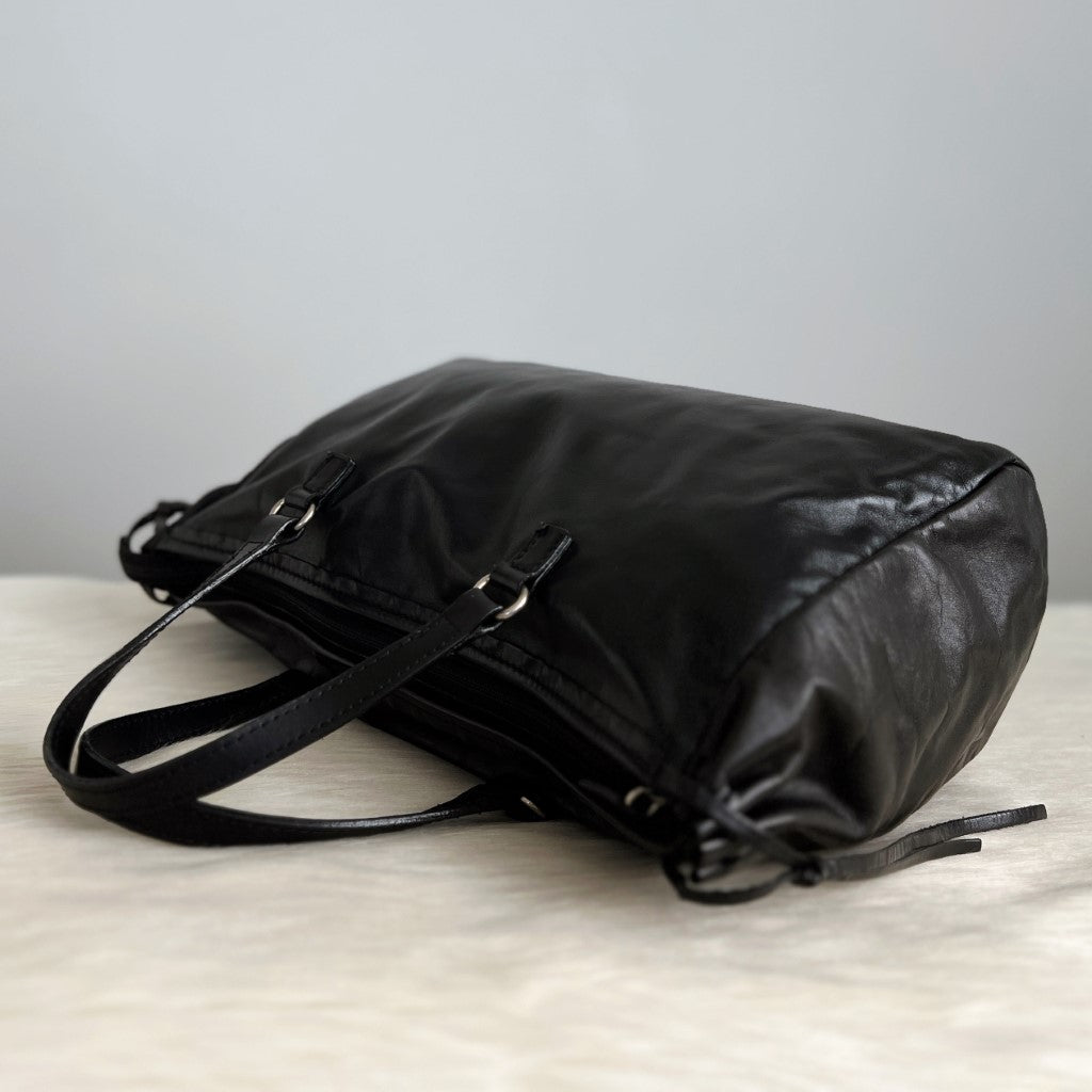 Prada Black Leather Drawstring Tote Bag