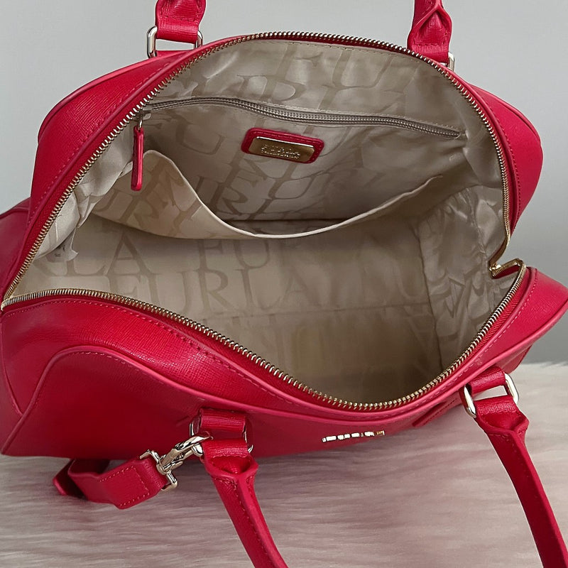 Furla Strawberry Leather Boston Career 2 Way Shoulder Bag Excellent