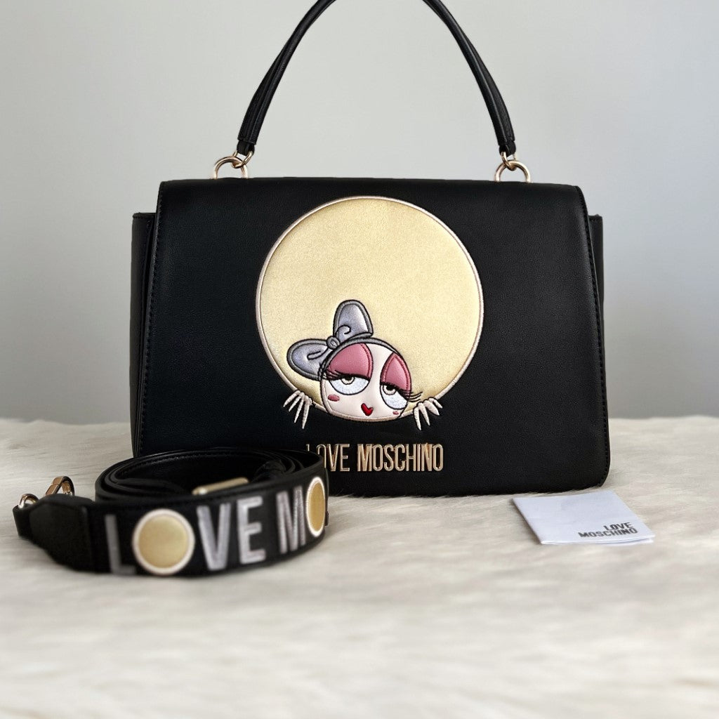 Love Moschino Black Leather Playful 2 Way Shoulder Bag Like New