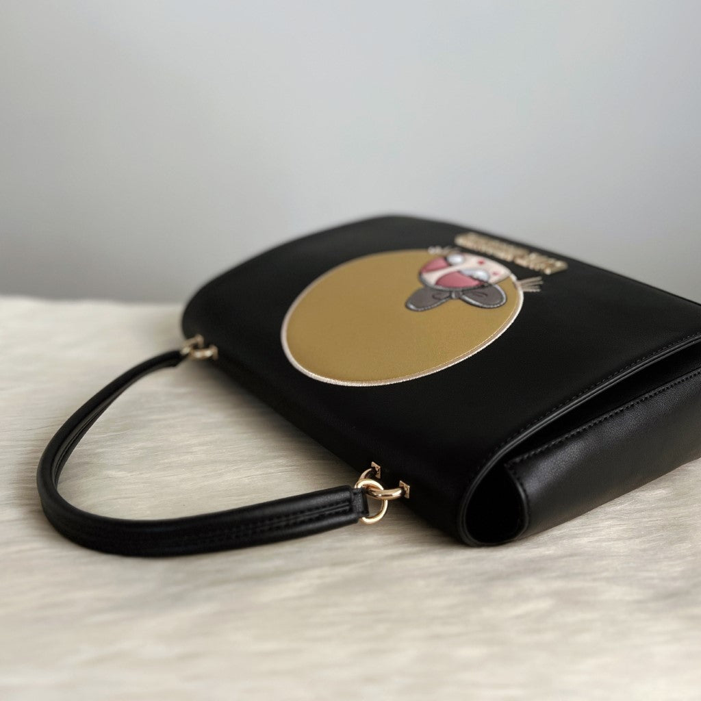 Love Moschino Black Leather Playful 2 Way Shoulder Bag Like New