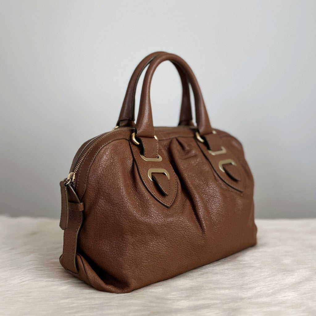 Bally Brown Leather Boston Tote Bag Excellent