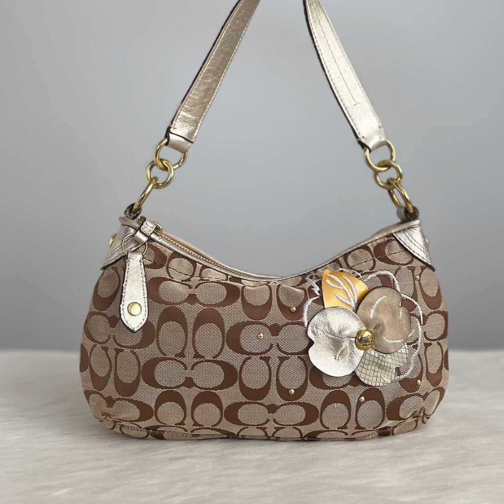 Coach Signature Monogram Floral Detail Small Shoulder Bag