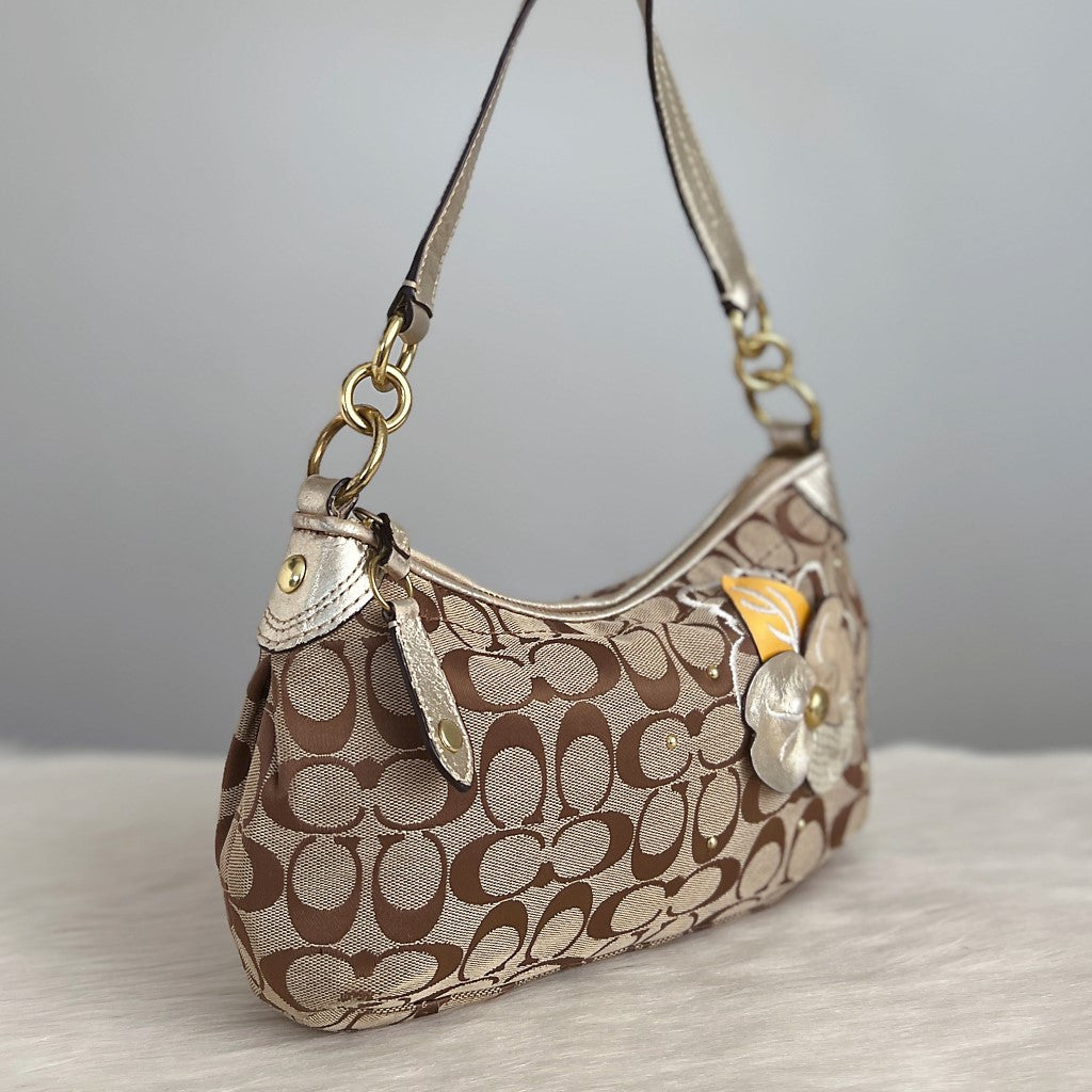 Coach Signature Monogram Floral Detail Small Shoulder Bag