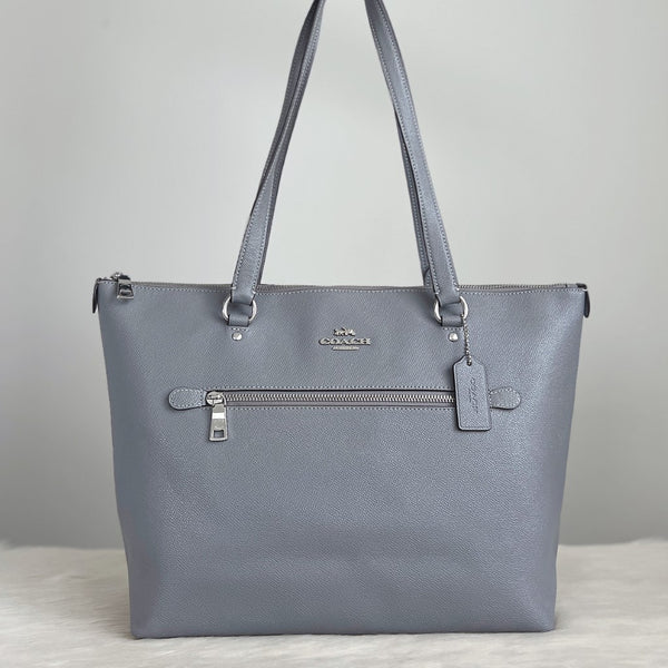 Coach Grey Leather Front Logo Shopper Shoulder Bag Excellent