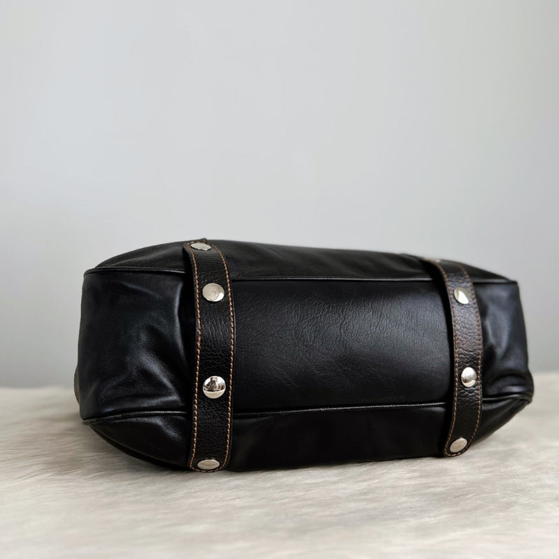 Dolce & Gabbana D&G Black Leather Triple Compartment Shoulder Bag Excellent