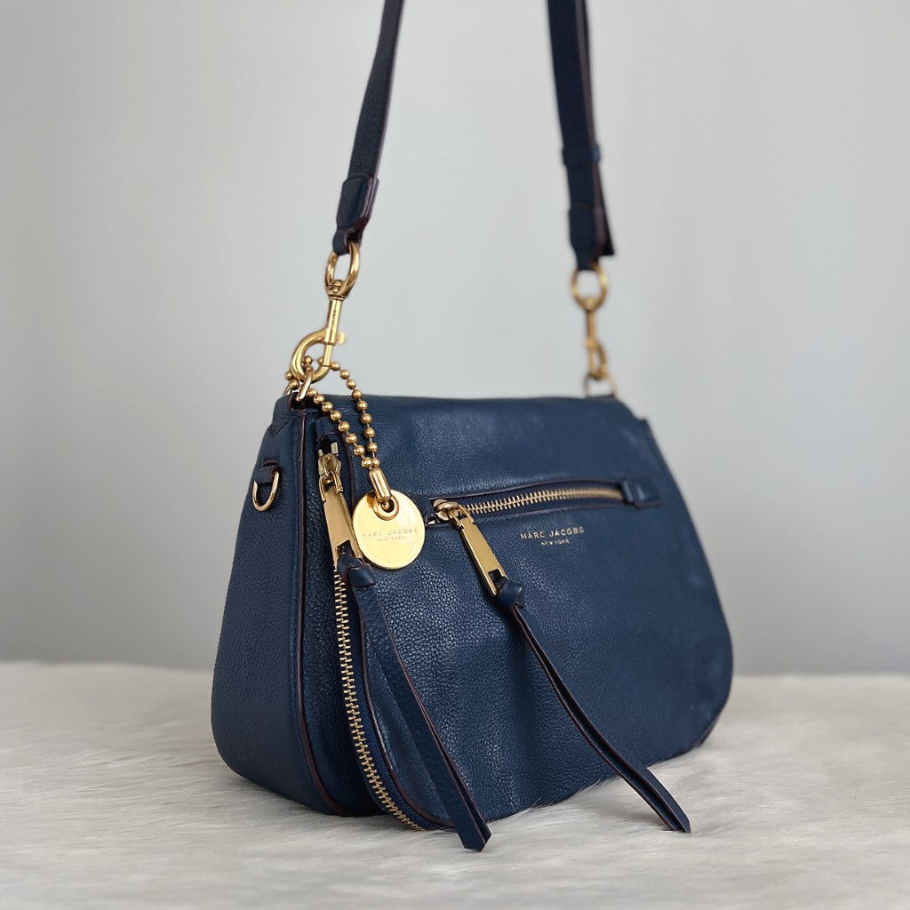 Marc Jacobs Navy Leather Charm Detail Crossbody Shoulder Bag Excellent