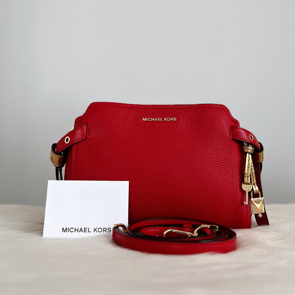 Michael Kors Red Leather Side Bow Crossbody Shoulder Bag Excellent