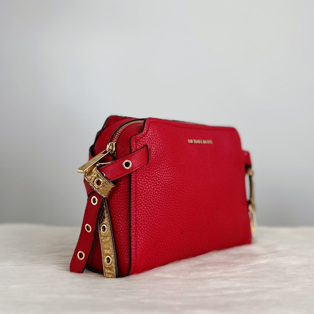 Michael Kors Red Leather Side Bow Crossbody Shoulder Bag Excellent