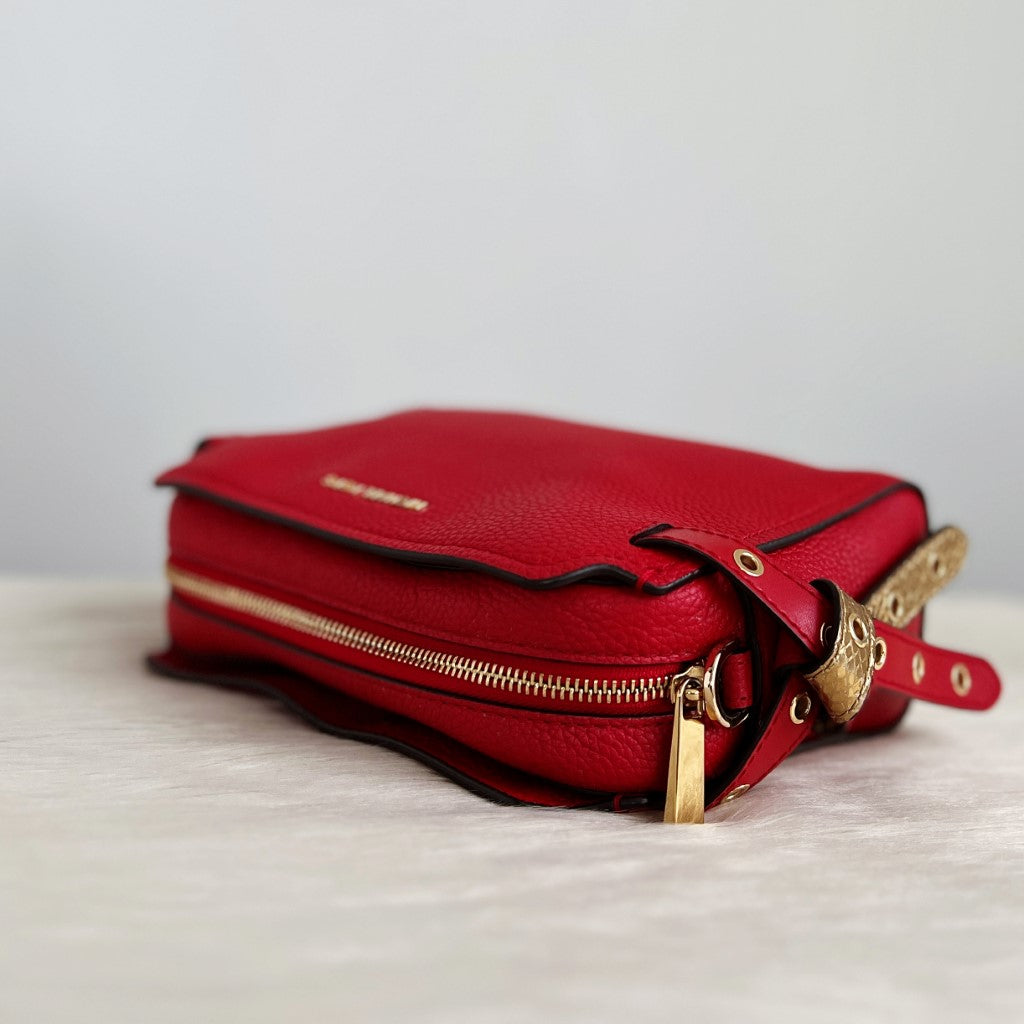 Michael Kors Red Leather Side Bow Crossbody Shoulder Bag Excellent