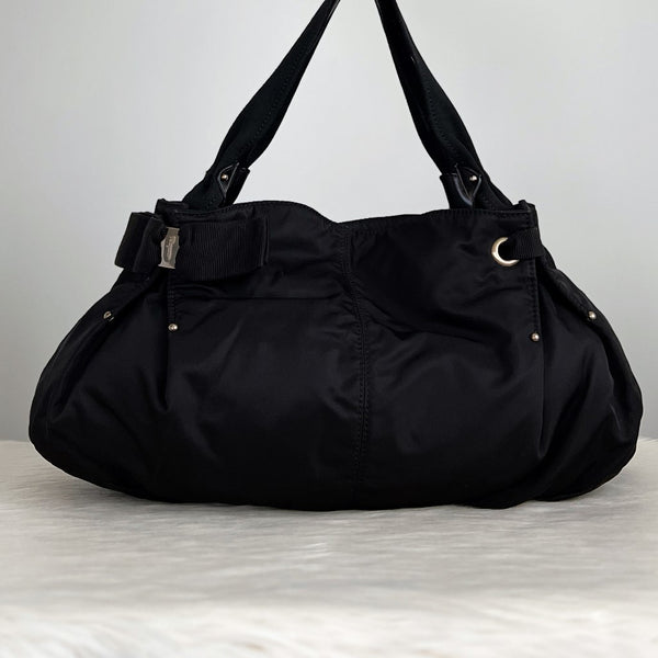 Salvatore Ferragamo Black Nylon Bow Detail Shoulder Bag Excellent