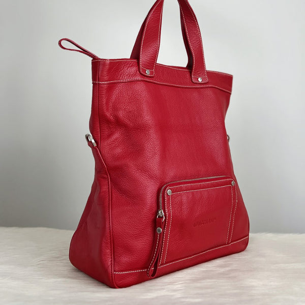 Longchamp Red Leather Front Pocket Fold 2 Way Shoulder Bag Excellent