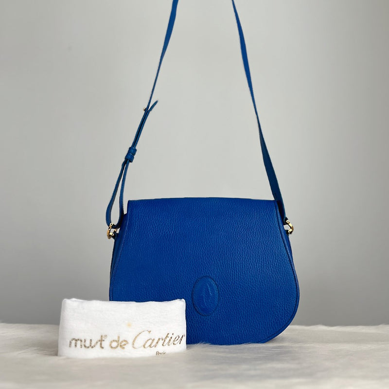 Cartier Blue Leather Signature Marcello Crossbody Shoulder Bag Excellent