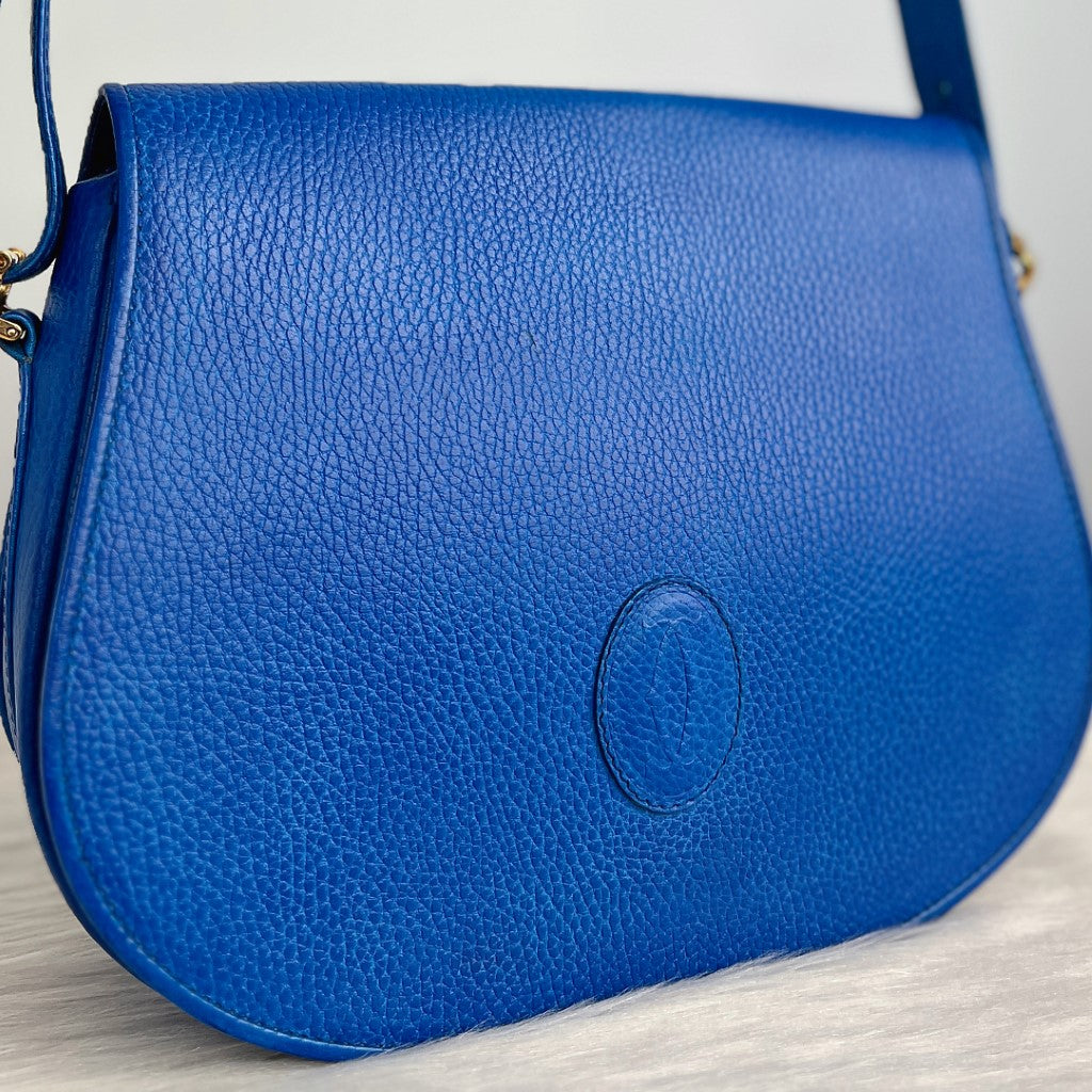 Cartier Blue Leather Signature Marcello Crossbody Shoulder Bag Excellent