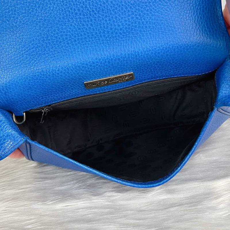 Cartier Blue Leather Signature Marcello Crossbody Shoulder Bag Excellent