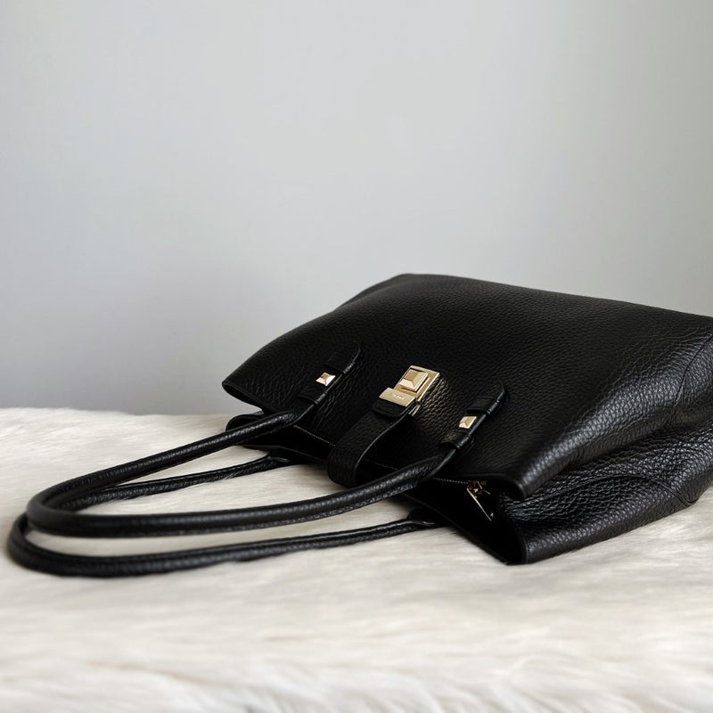 Furla Black Leather Front Buckle Career Shoulder Bag Like New