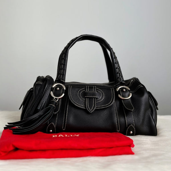 Bally Black Leather Tassel Charm Classic Shoulder Bag Like New