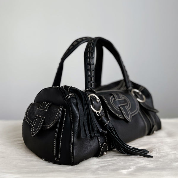 Bally Black Leather Tassel Charm Classic Shoulder Bag Like New