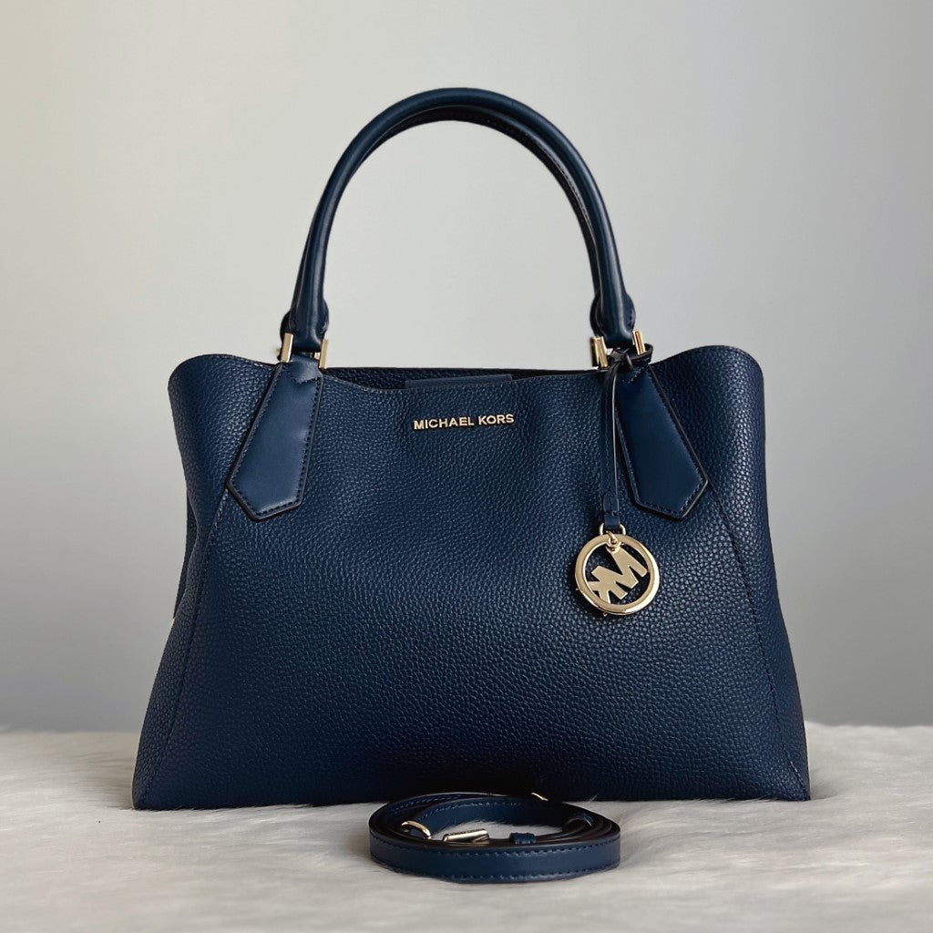 Michael Kors Navy Leather Triple Compartment 2 Way Shoulder Bag Like New