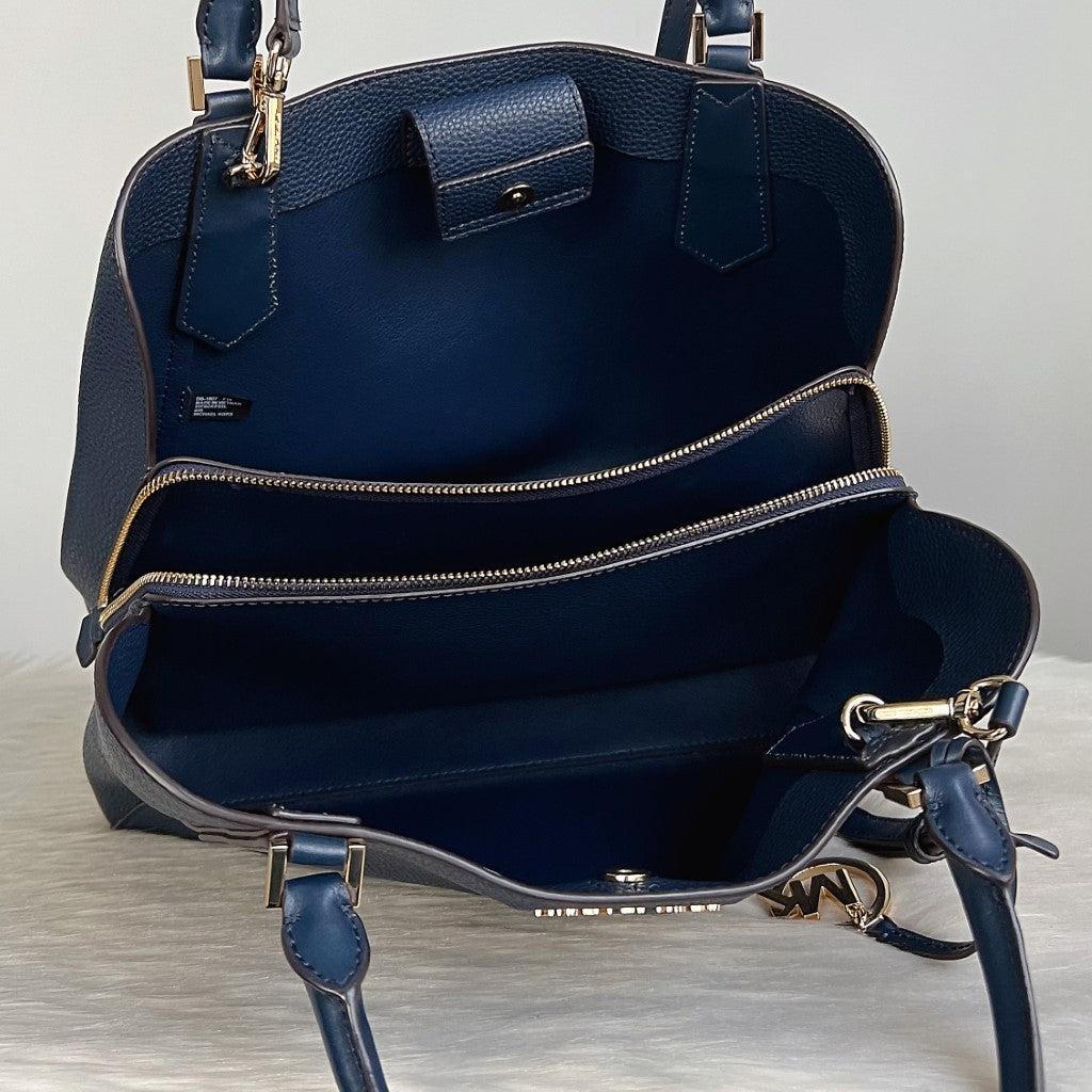 Michael Kors Navy Leather Triple Compartment 2 Way Shoulder Bag Like New