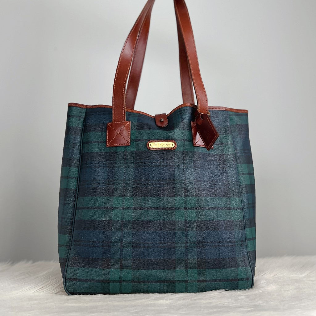 Ralph Lauren Polo Signature Plaid Print Large Shoulder Bag